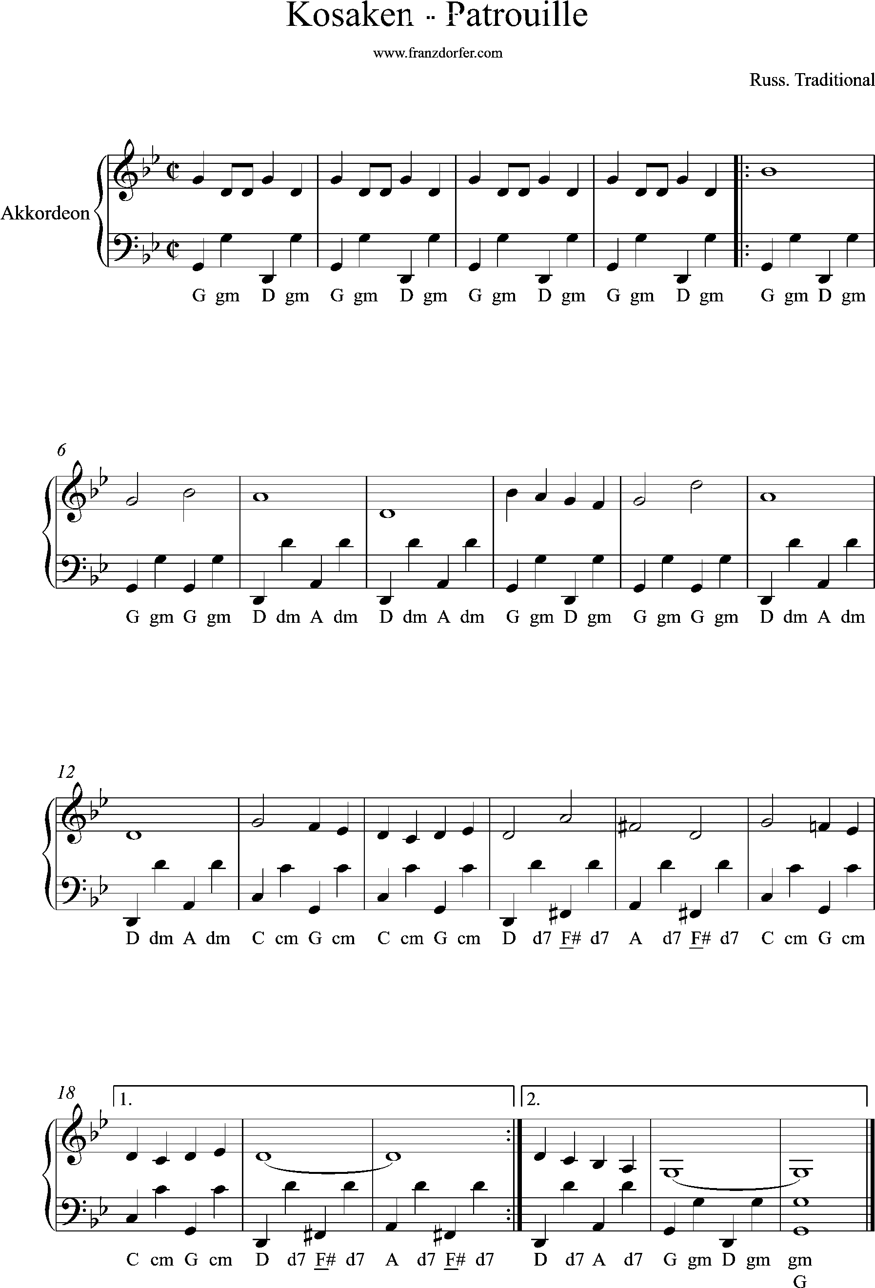 Akkordeonnoten, gm, Kosaken Patrouille